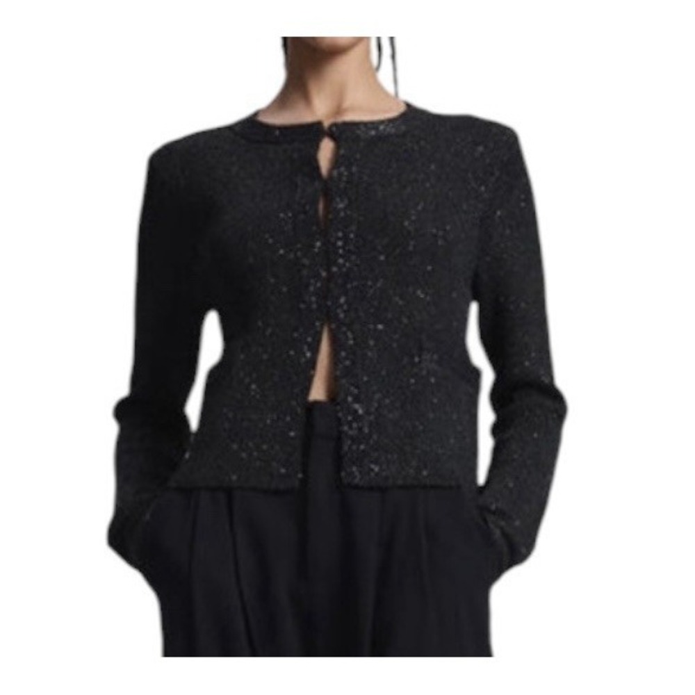 New A.L.C. Meg Sequin Top Cardigan Womens Small Black Luxury Embellished Stretch